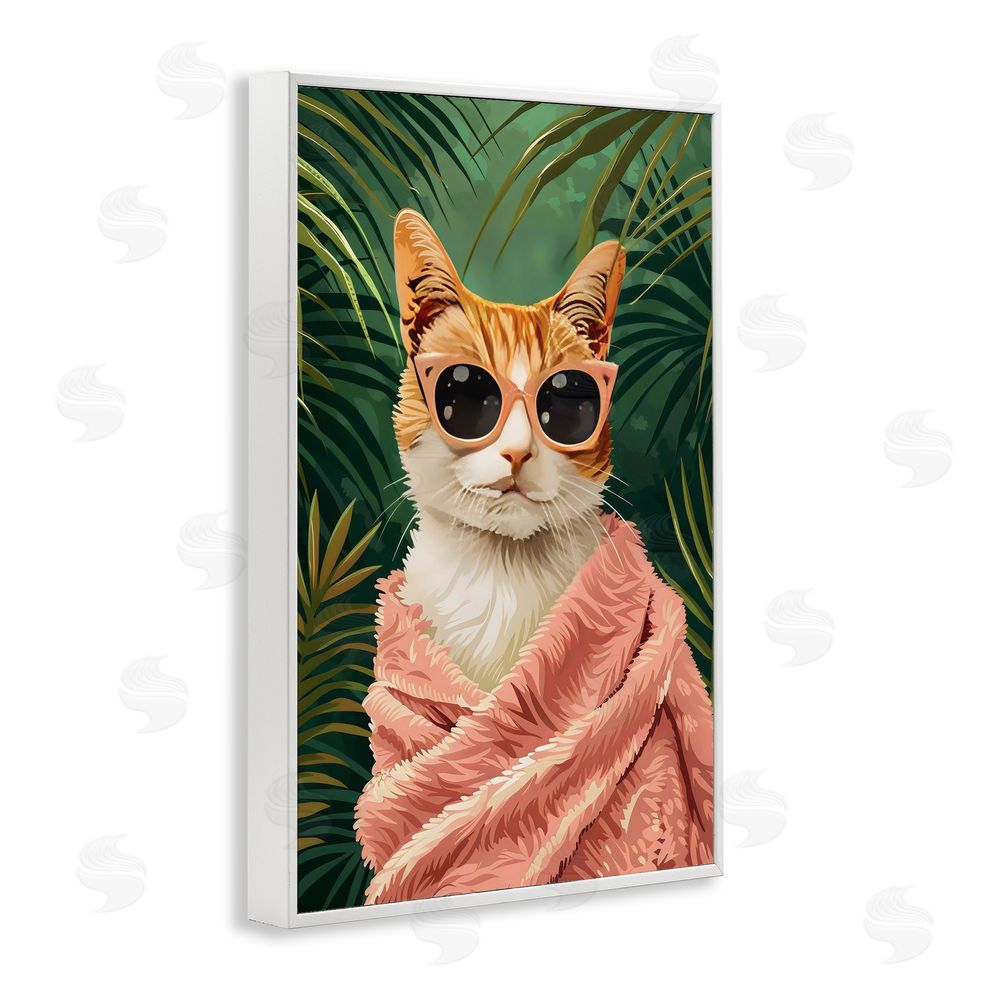 LSR Design Studio Cozy Cat and Tropical Plants White Framed Giclee Wall Art Print