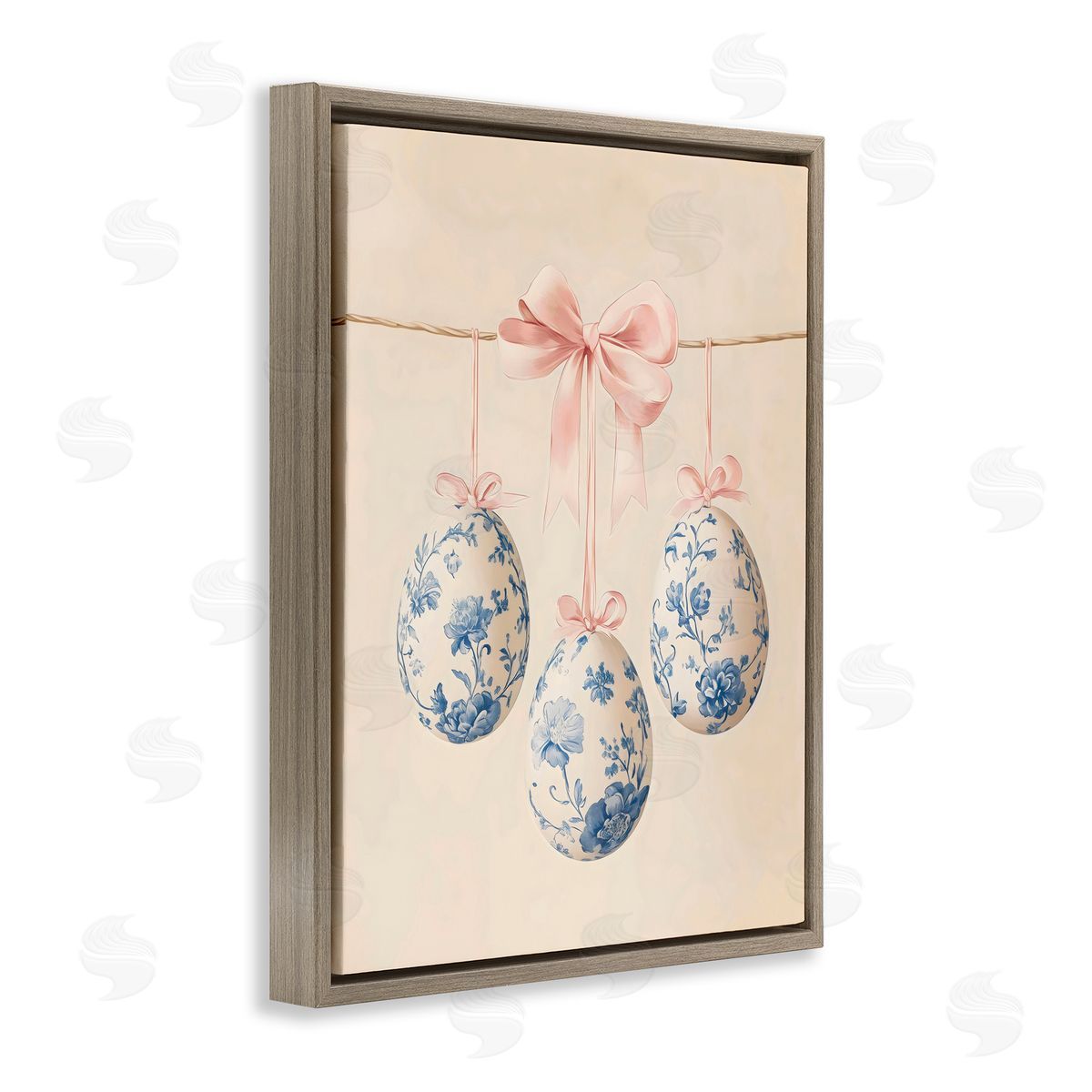Arlington Prints Blue Floral Coquette Easter Eggs Brown Floating Frame Canvas Art Print