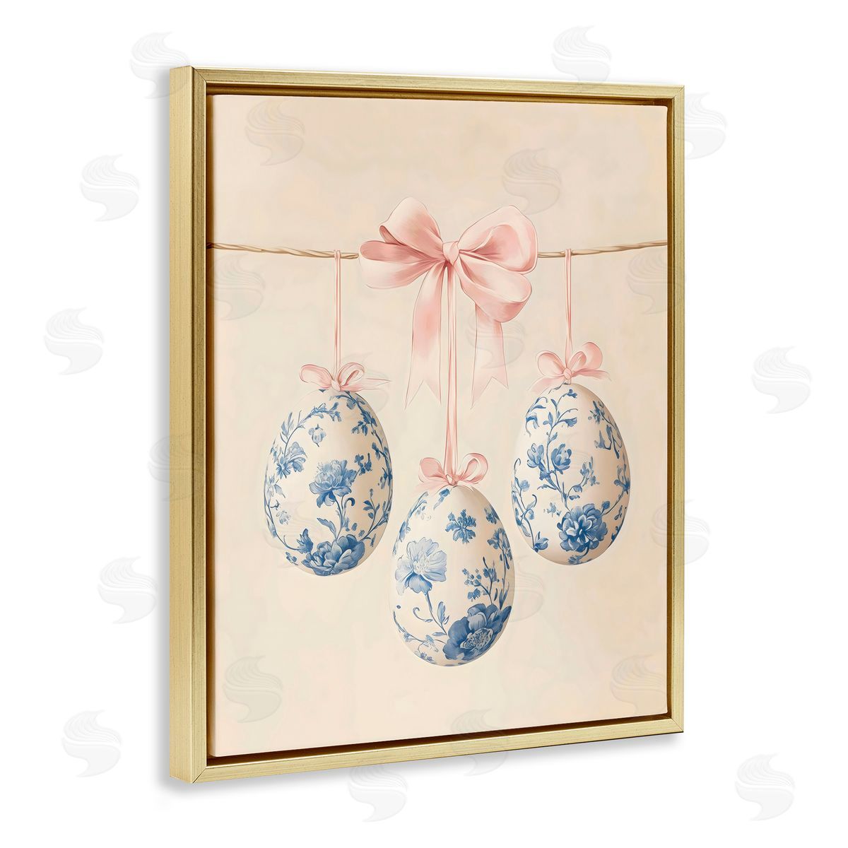 Arlington Prints Blue Floral Coquette Easter Eggs Gold Floating Frame Canvas Art Print