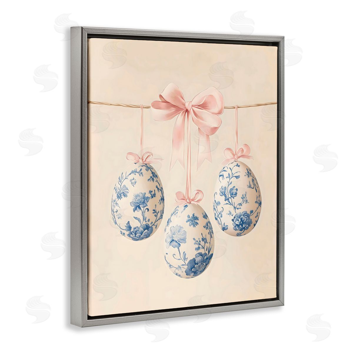 Arlington Prints Blue Floral Coquette Easter Eggs Gray Floating Frame Canvas Art Print