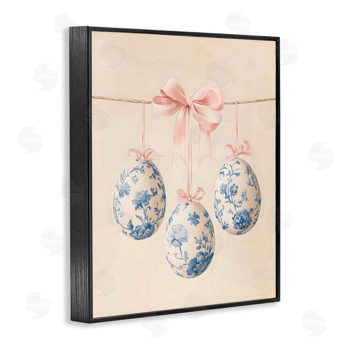 Arlington Prints Blue Floral Coquette Easter Eggs Black Framed Giclee Art Print