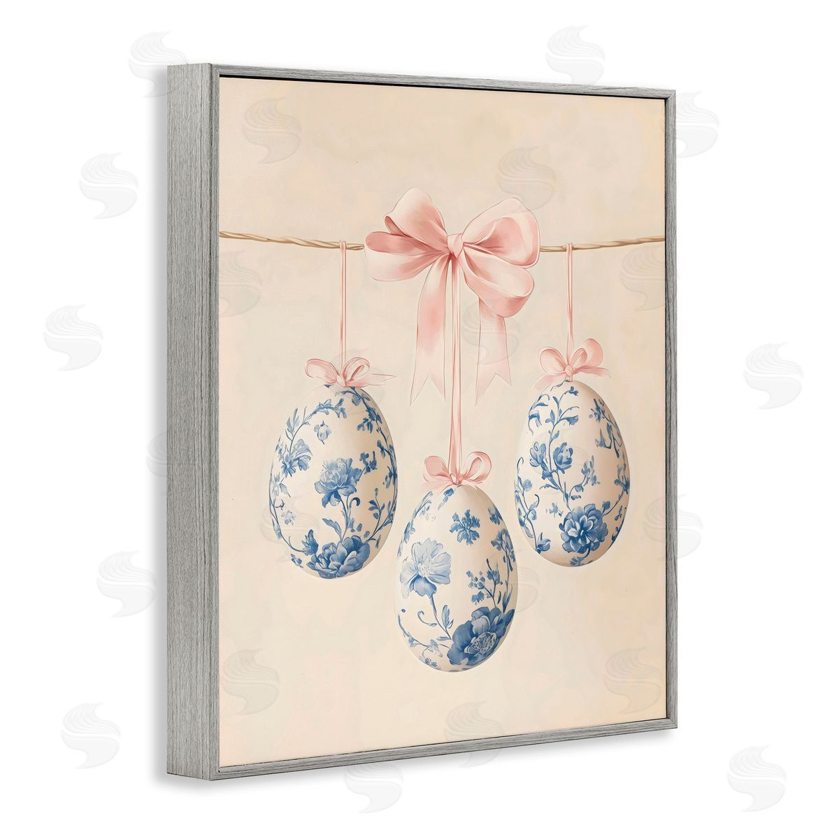 Arlington Prints Blue Floral Coquette Easter Eggs Gray Framed Giclee Art Print