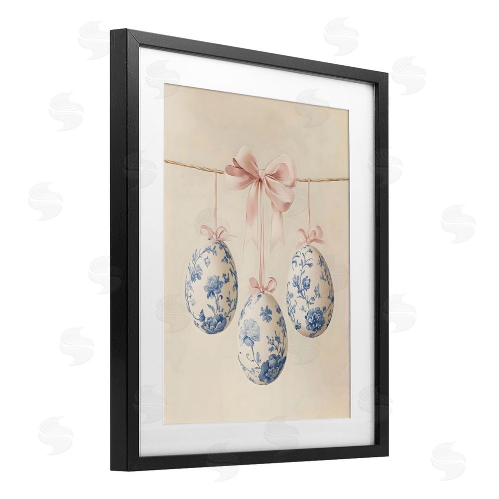 Arlington Prints Blue Floral Coquette Easter Eggs Black Framed Print Under Glass Art