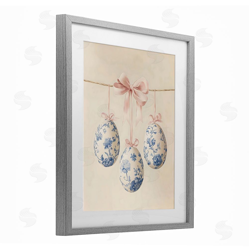 Arlington Prints Blue Floral Coquette Easter Eggs Gray Framed Print Under Glass Art