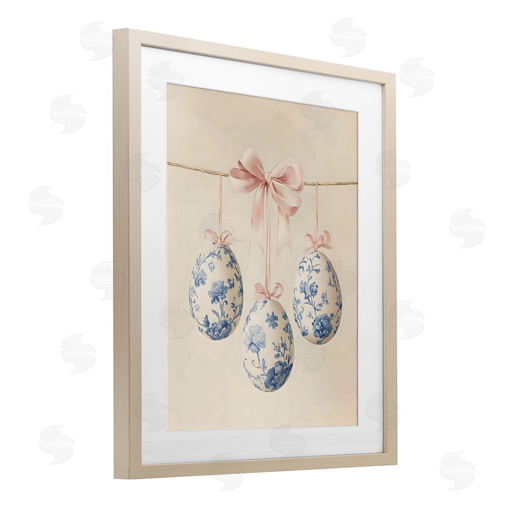 Arlington Prints Blue Floral Coquette Easter Eggs Birch Framed Print Under Glass Art