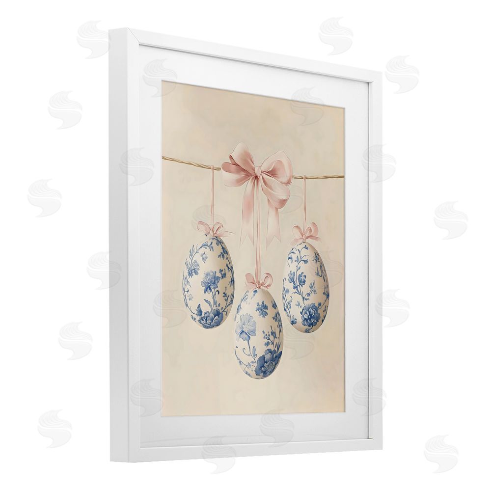 Arlington Prints Blue Floral Coquette Easter Eggs White Framed Print Under Glass Art