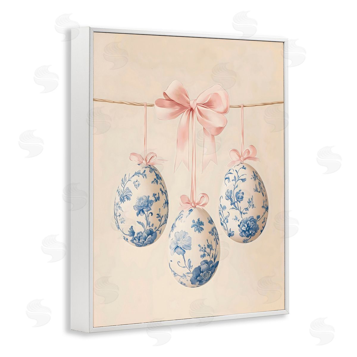 Arlington Prints Blue Floral Coquette Easter Eggs White Frame Giclee Art Print