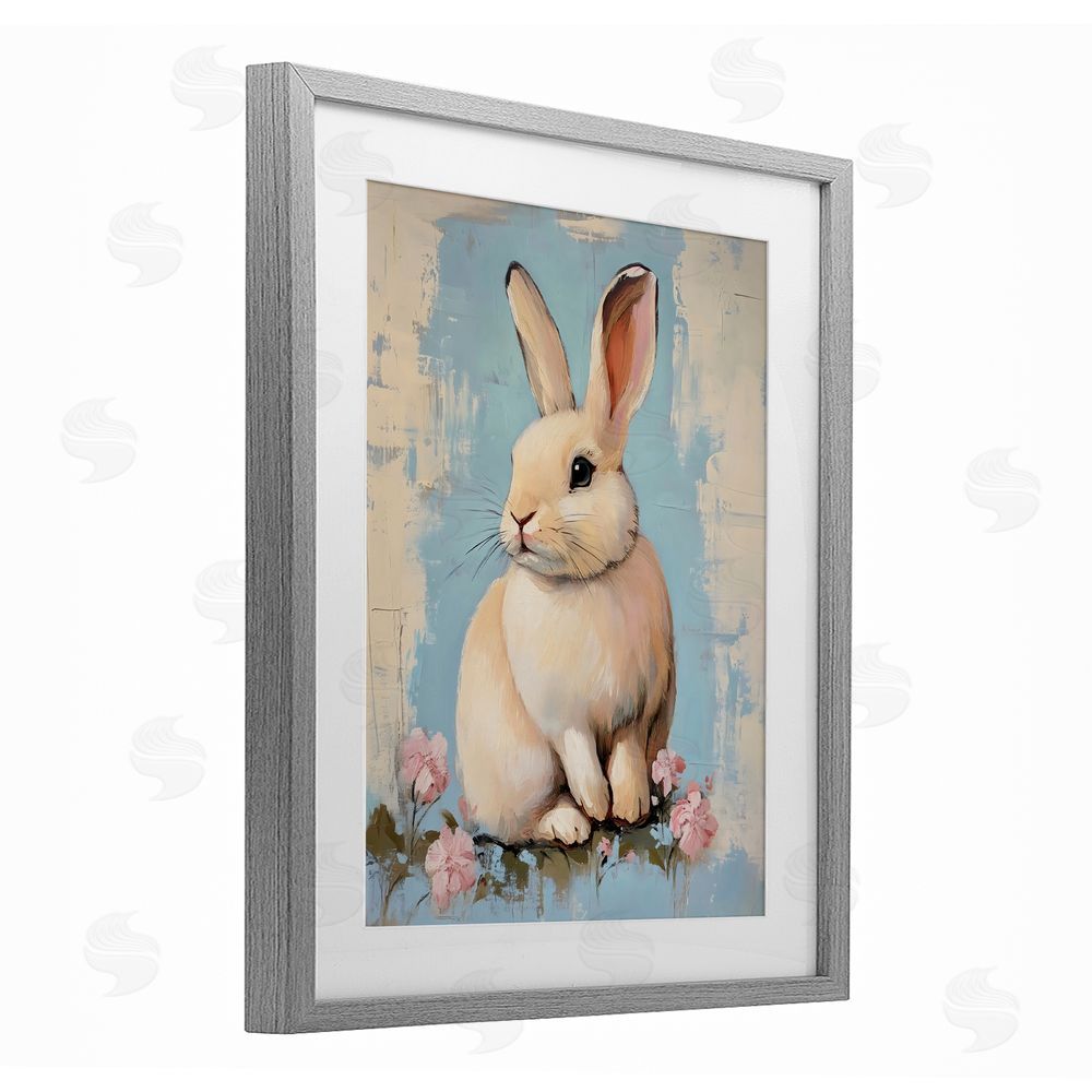 Arlington Prints Pastel Distressed Easter Bunny Gray Framed Print Under Glass Art
