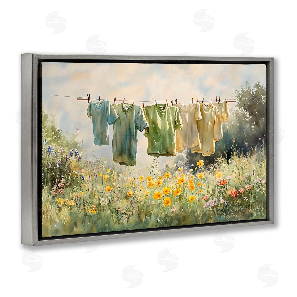 Creative Studio Wildflower & Backyard Laundry Gray Floating Frame Canvas Art Print