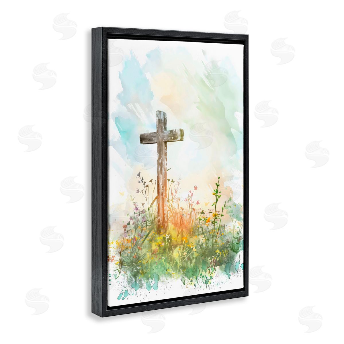 Creative Studio Sunlit Faith And Flowers Black Floating Frame Canvas Wall Art Print
