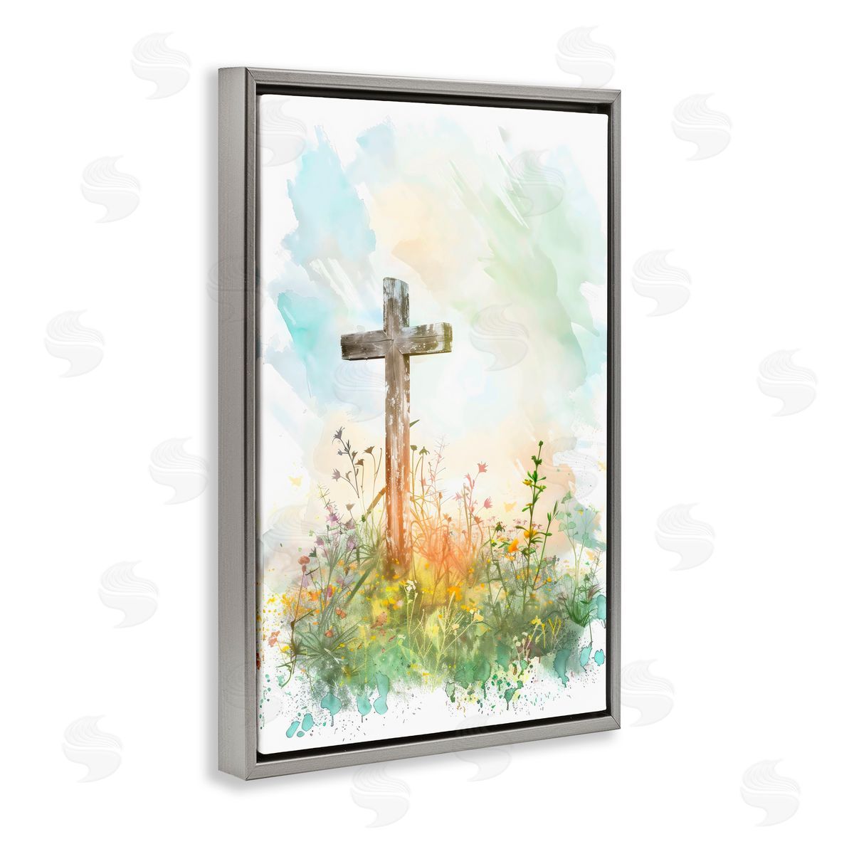 Creative Studio Sunlit Faith And Flowers Gray Floating Frame Canvas Art Print