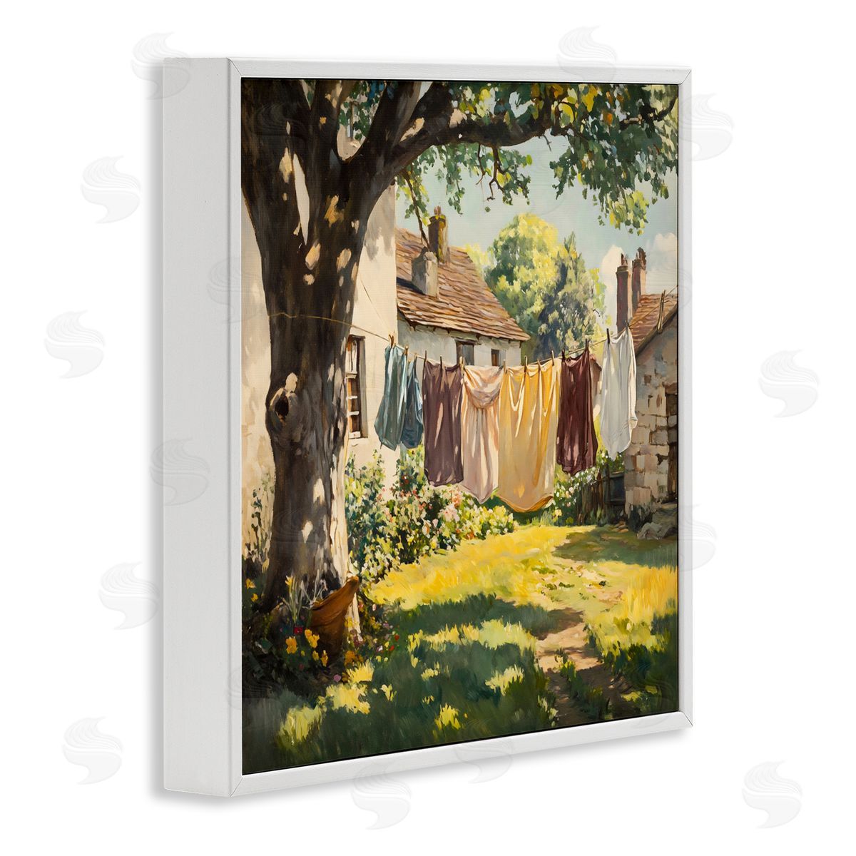 Creative Studio Country Clothes Line Yard White Frame Giclee Art Print