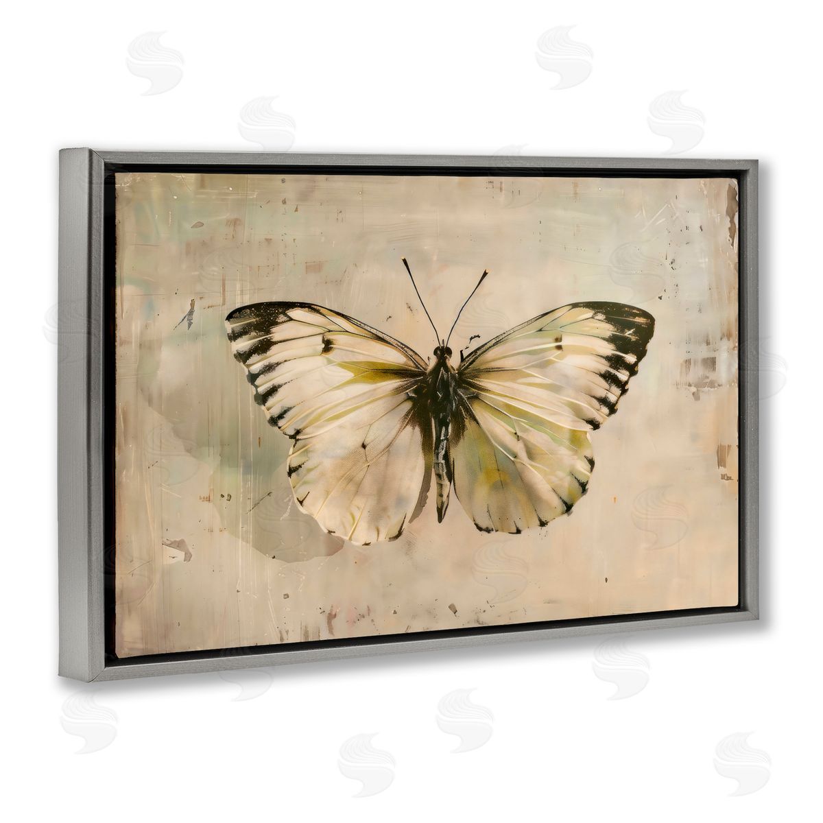 Creative Studio Graceful Vintage Butterfly Gray Floating Frame Canvas Art Print