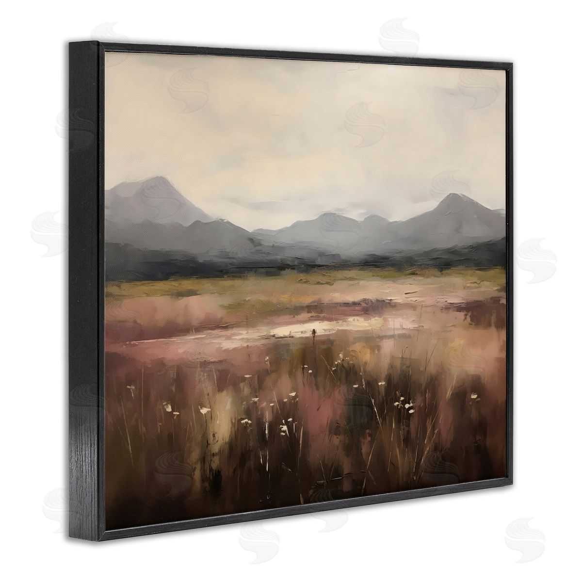 Creative Studio Flower Field Mountain Black Framed Giclee Art Print