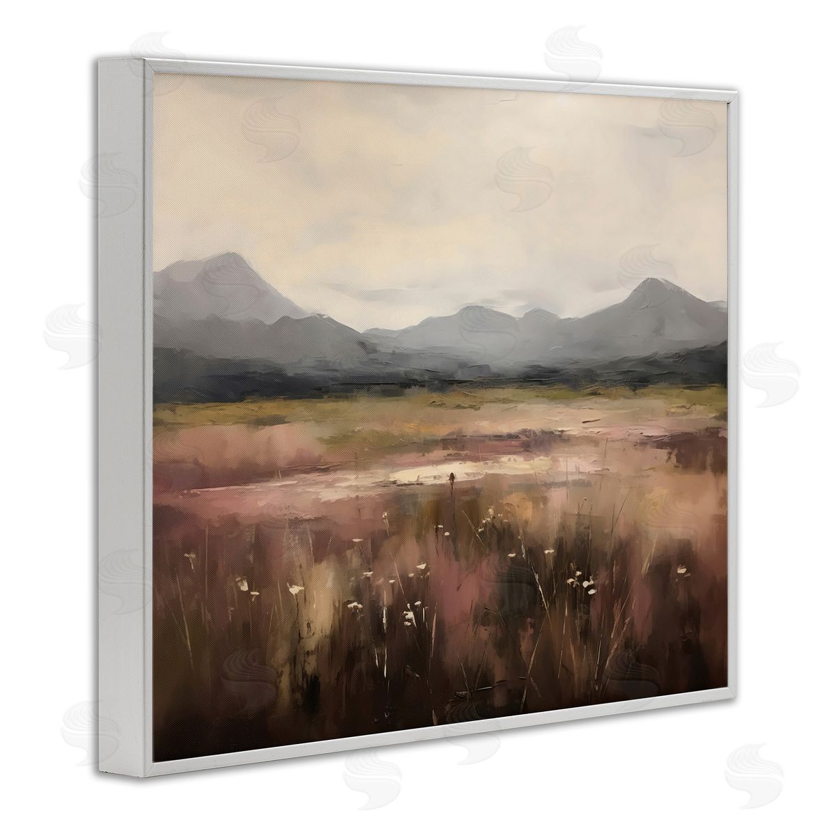 Creative Studio Flower Field Mountain White Frame Giclee Art Print