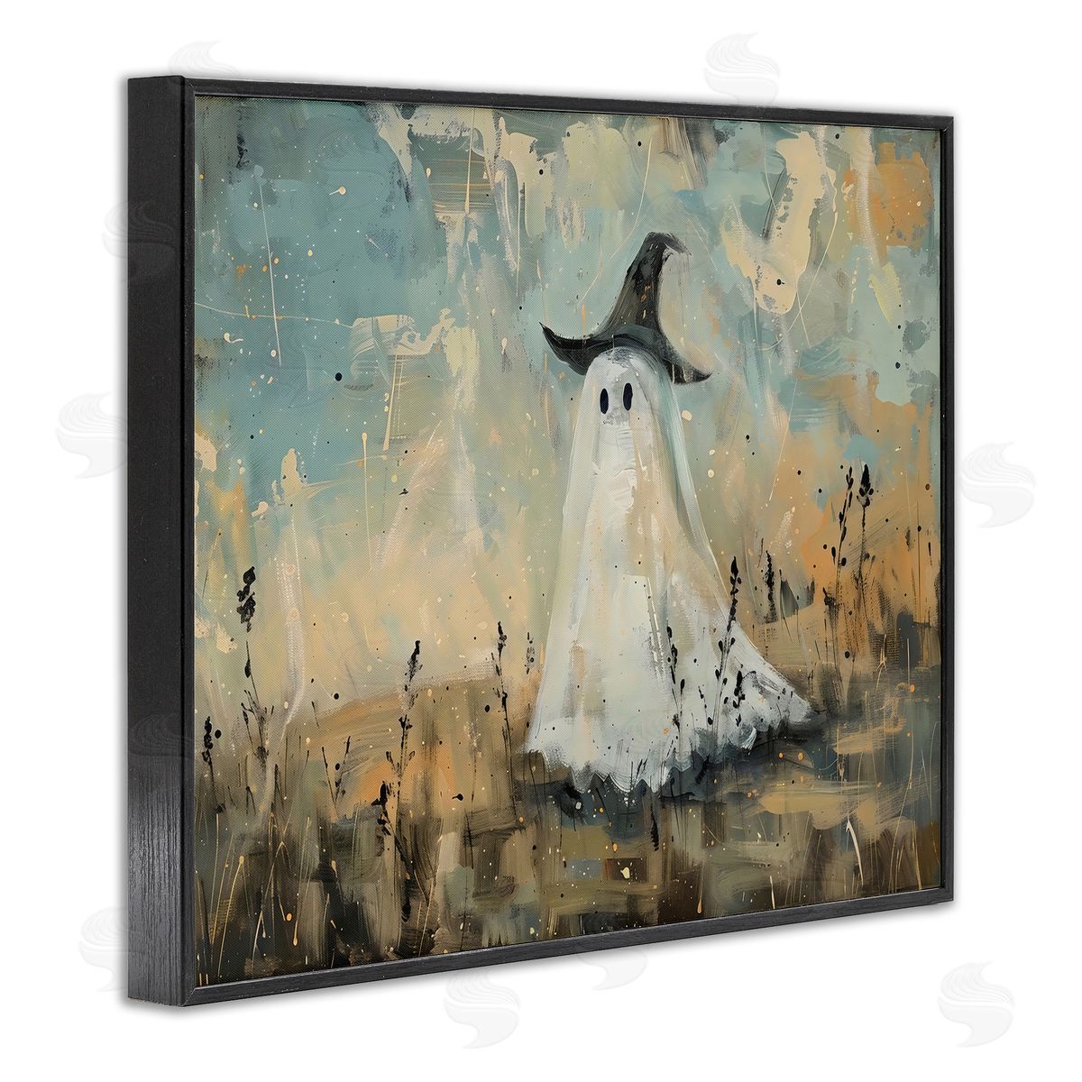 Creative Studio Halloween Witch Hat Ghostie Black Framed Giclee Art Print