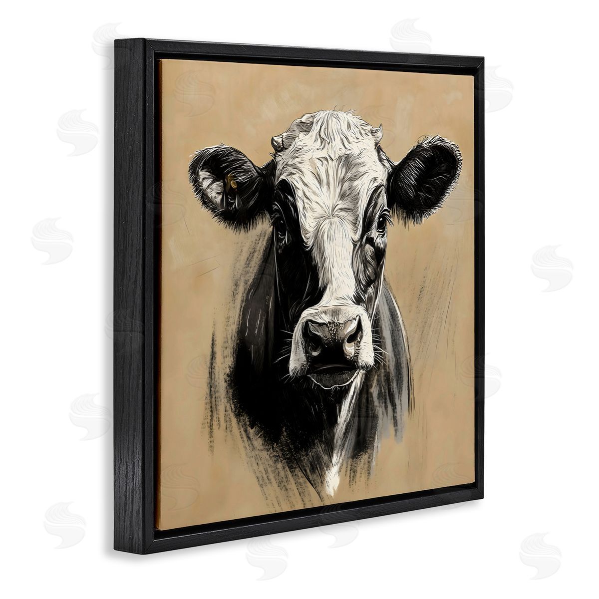 Creative Studio Dairy Cow Brushed Portrait Black Floating Frame Canvas Wall Art Print
