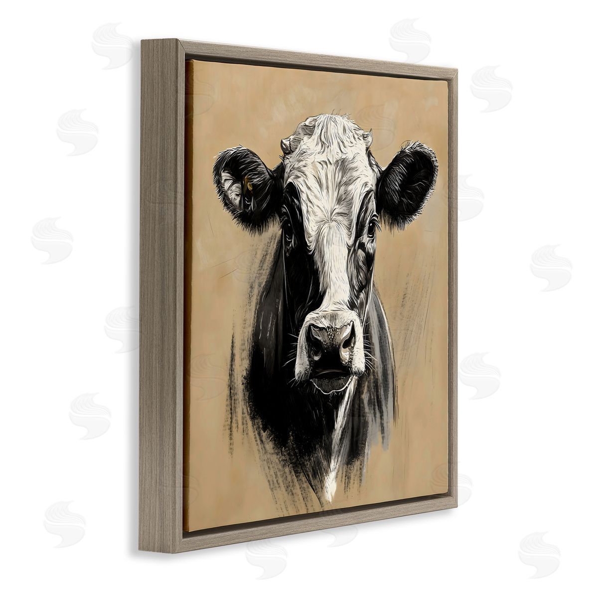Creative Studio Dairy Cow Brushed Portrait Brown Floating Frame Canvas Art Print