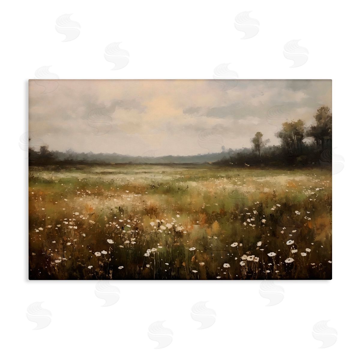 Creative Studio Dotted With Daisies Field Canvas Wall Art Print