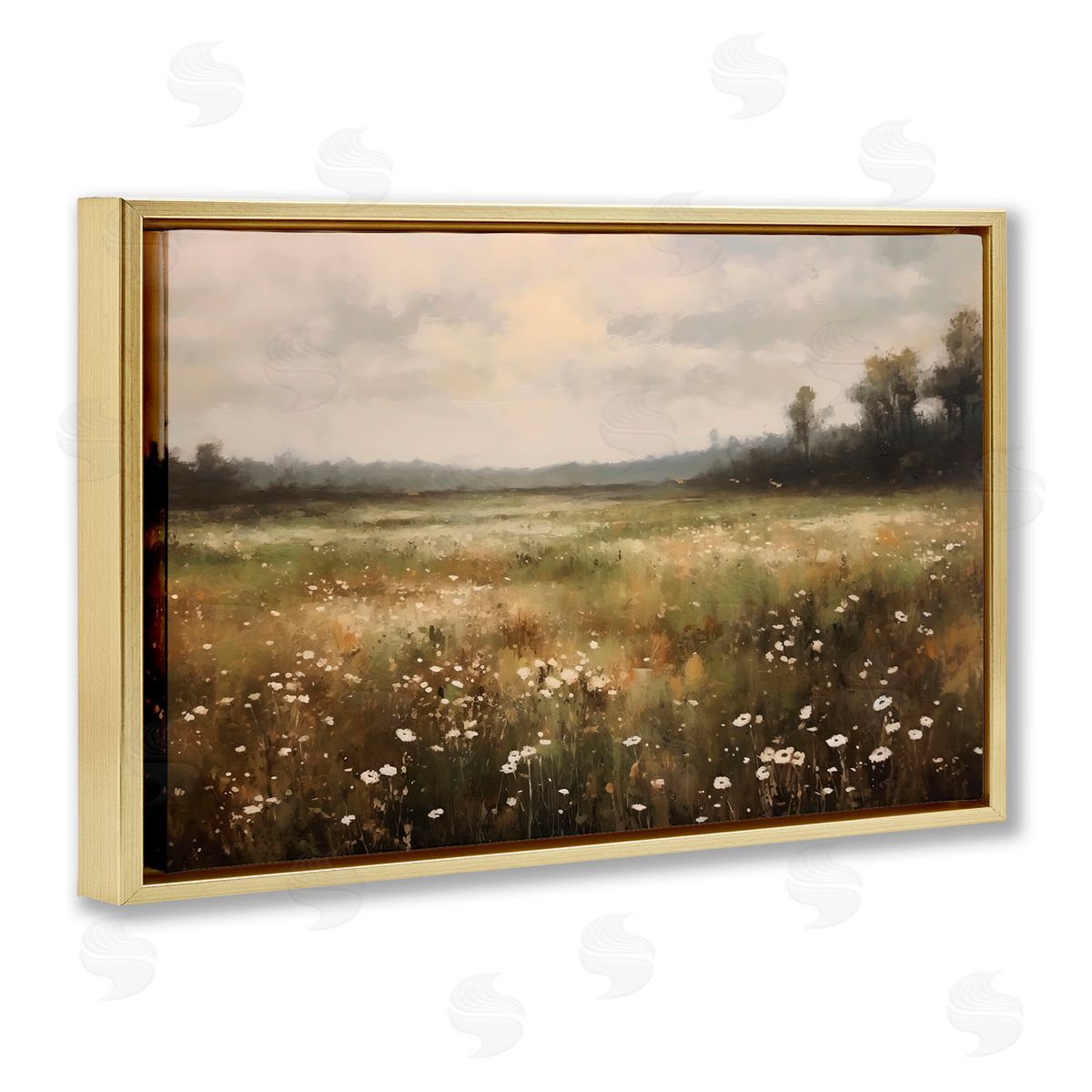 Creative Studio Dotted With Daisies Field Gold Floating Frame Canvas Art Print