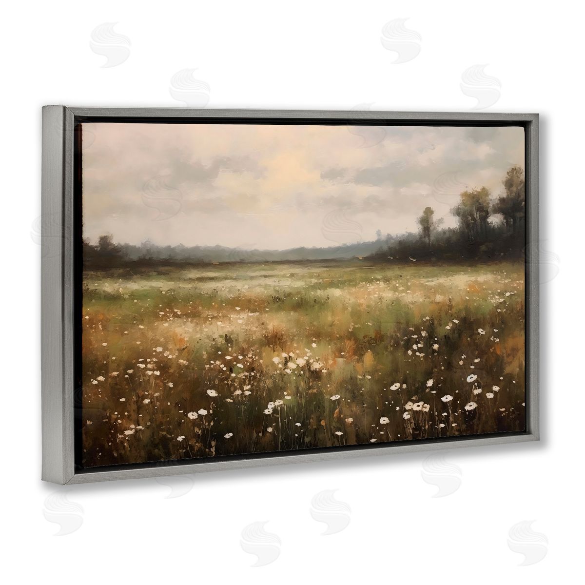 Creative Studio Dotted With Daisies Field Gray Floating Frame Canvas Art Print