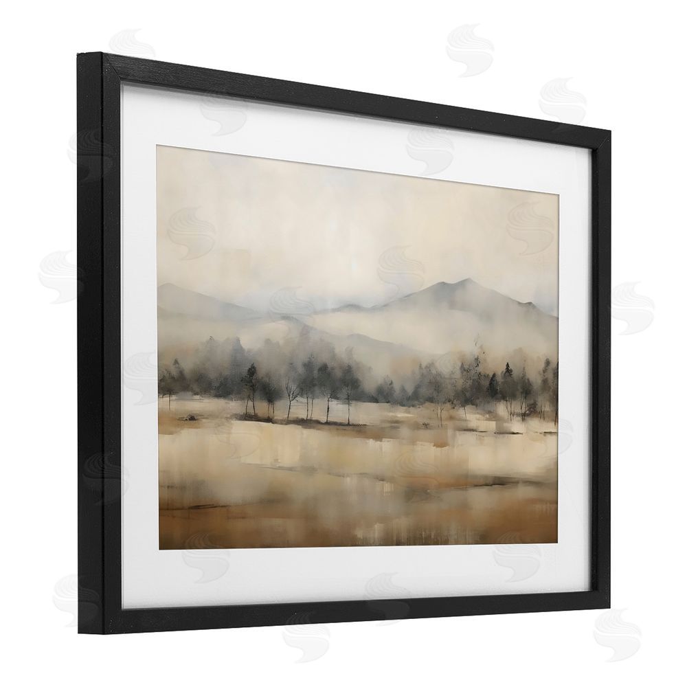 Creative Studio Distant Tree Covered Mountain Black Framed Print Under Glass Art