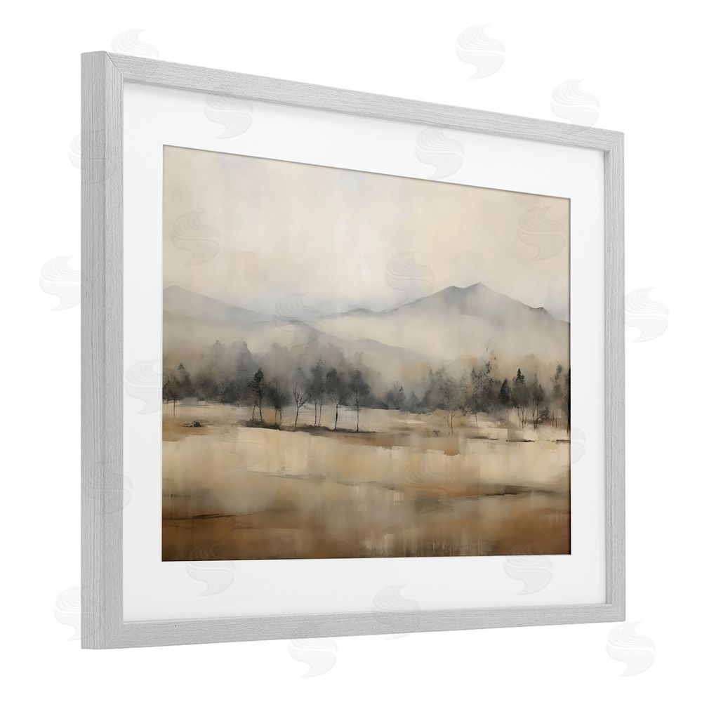 Creative Studio Distant Tree Covered Mountain Gray Framed Print Under Glass Art