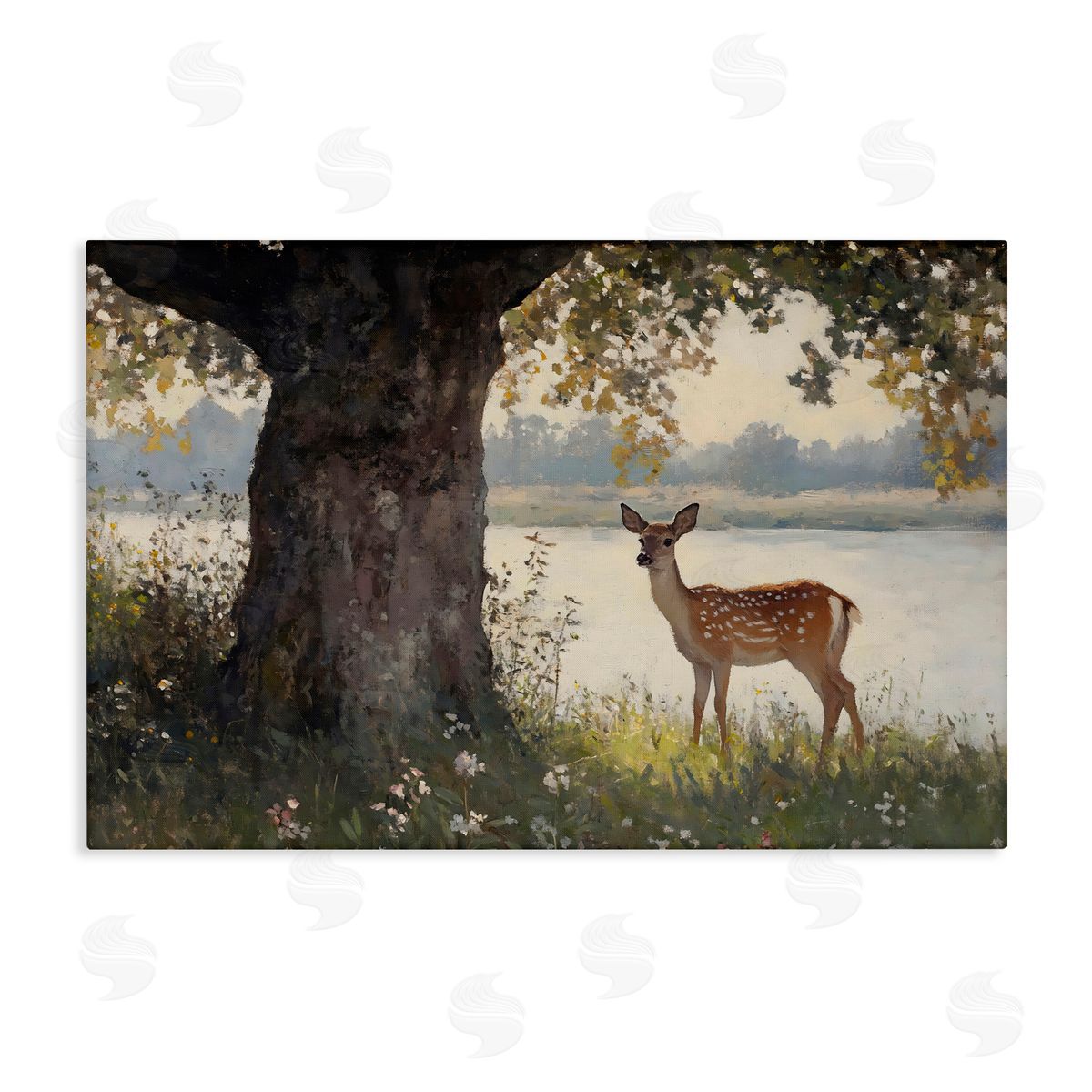 Franklyn Gregory Spotted Doe by Lake Canvas Wall Art Print