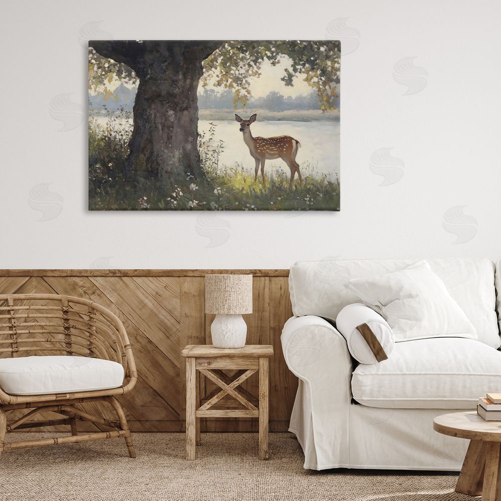Franklyn Gregory Spotted Doe by Lake Canvas Art on Wall
