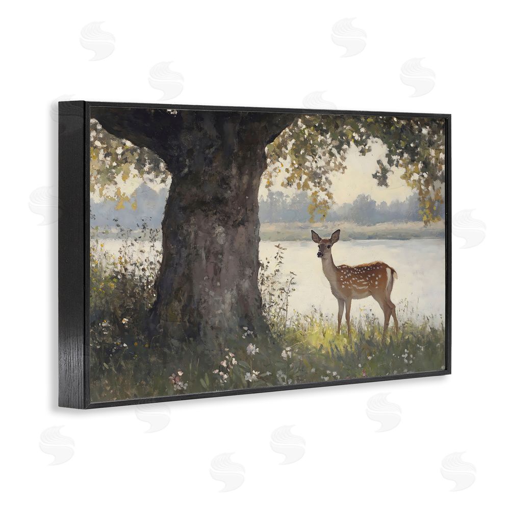 Franklyn Gregory Spotted Doe by Lake Black Framed Giclee Wall Art Print