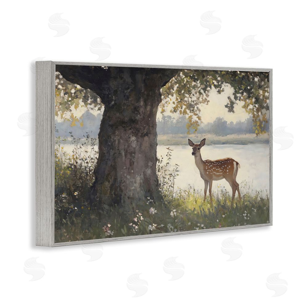 Franklyn Gregory Spotted Doe by Lake Gray Framed Giclee Wall Art Print