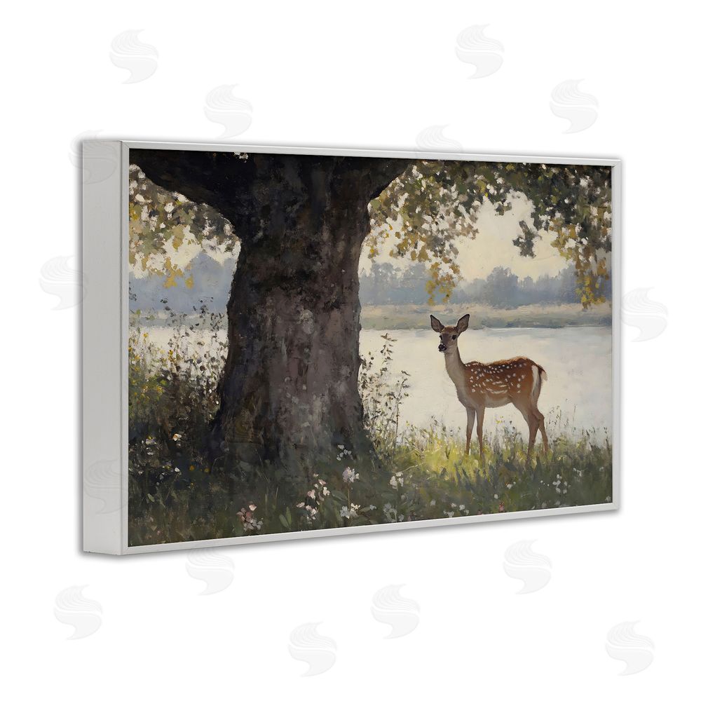Franklyn Gregory Spotted Doe by Lake White Framed Giclee Wall Art Print