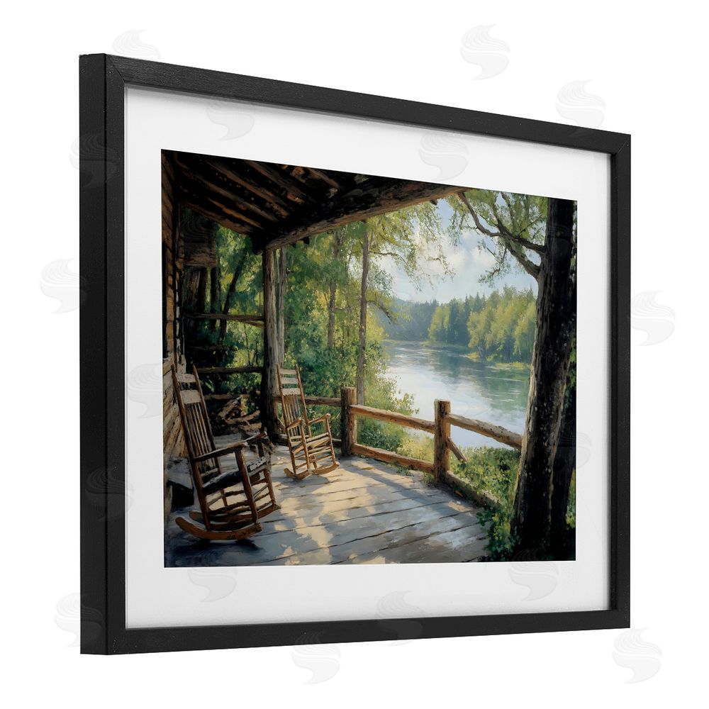 Franklyn Gregory Nature Cabin Views Black Framed Print Under Glass with White Mat Wall Art