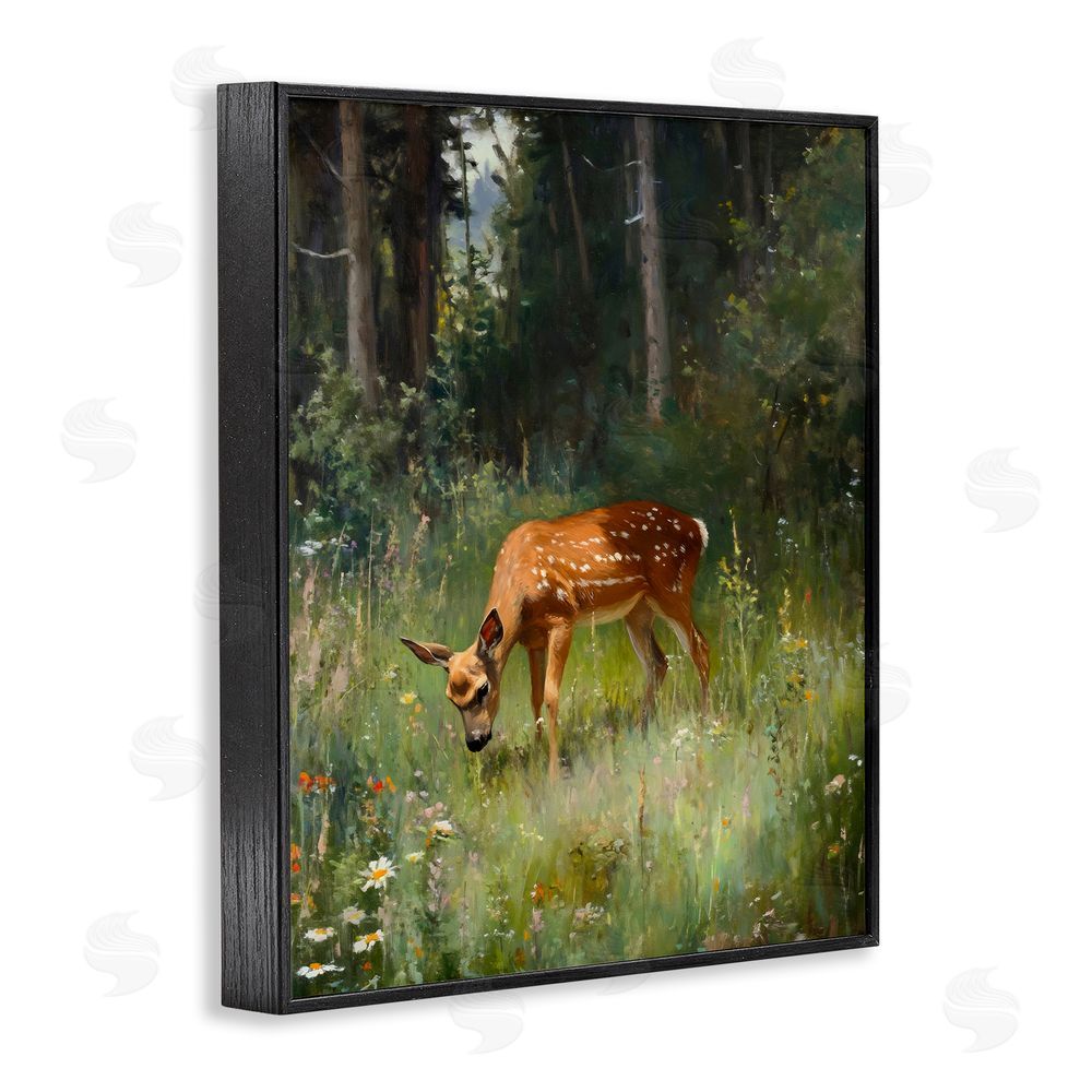 Franklyn Gregory Grazing Deer at Forest Glen Black Framed Giclee Wall Art Print
