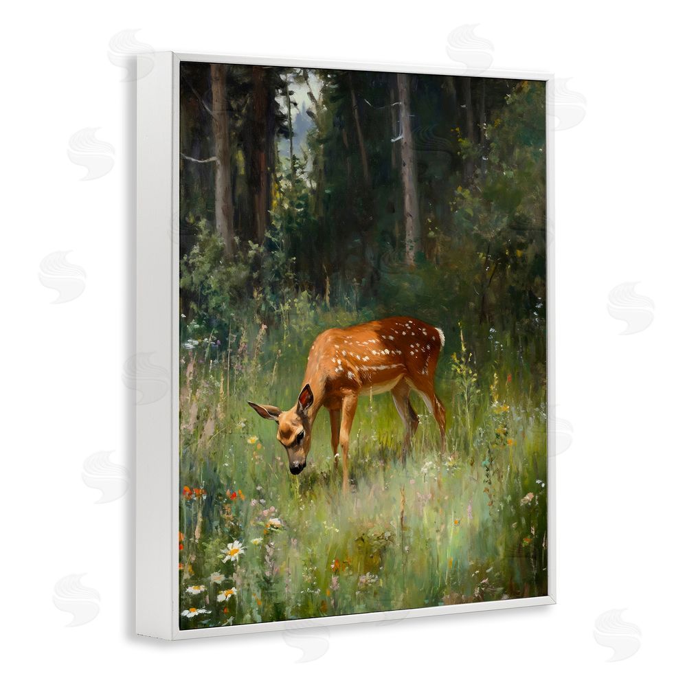 Franklyn Gregory Grazing Deer at Forest Glen White Framed Giclee Wall Art Print