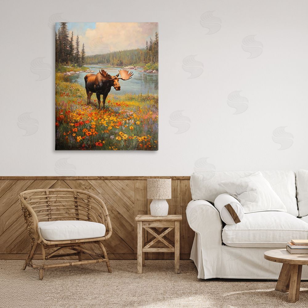 Franklyn Gregory Moose Grazing In The Flowers Canvas Art on Wall