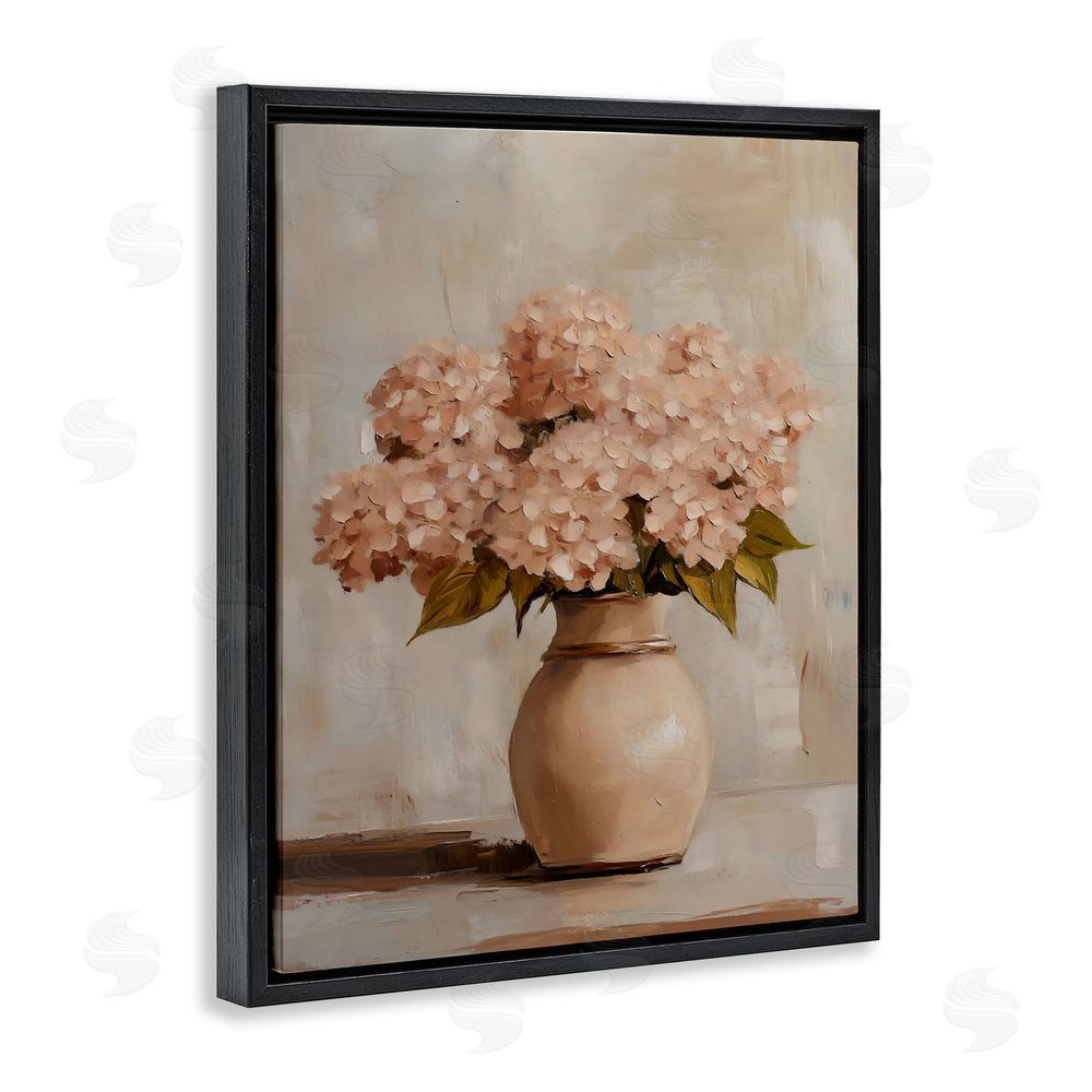 Franklyn Gregory Classic Blush Pink Hydrangeas Black Floating Frame Canvas Wall Art Print