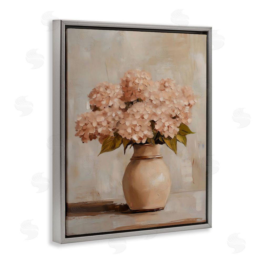 Franklyn Gregory Classic Blush Pink Hydrangeas Gray Floating Frame Canvas Wall Art Print