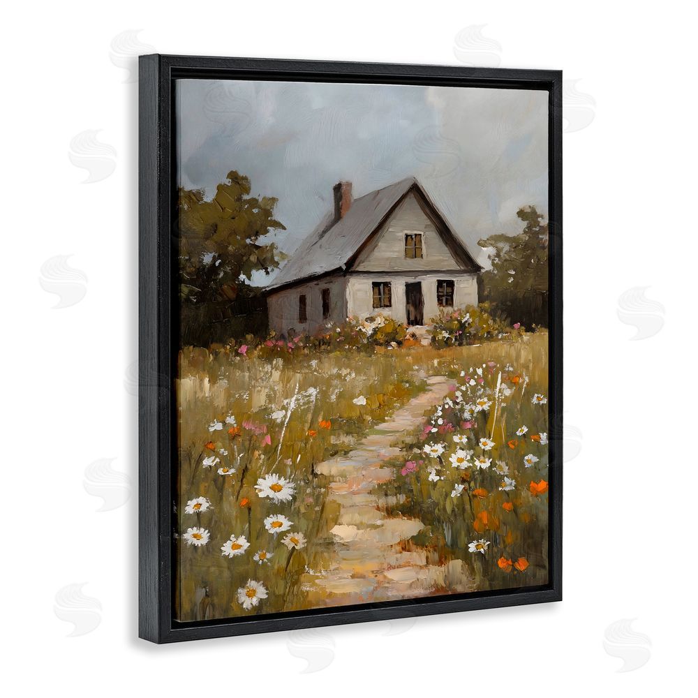 Franklyn Gregory Daisies Up Cottage Path Black Floating Frame Canvas Wall Art Print