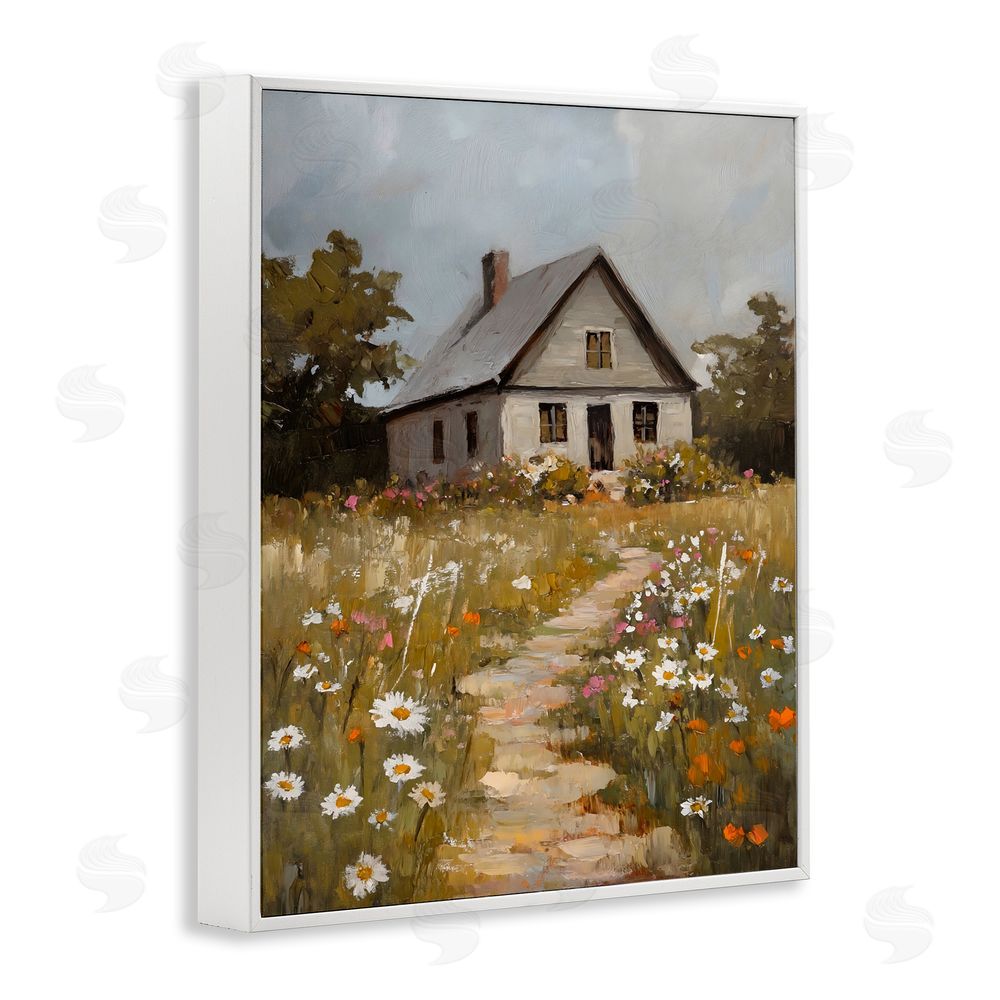 Franklyn Gregory Daisies Up Cottage Path White Framed Giclee Wall Art Print
