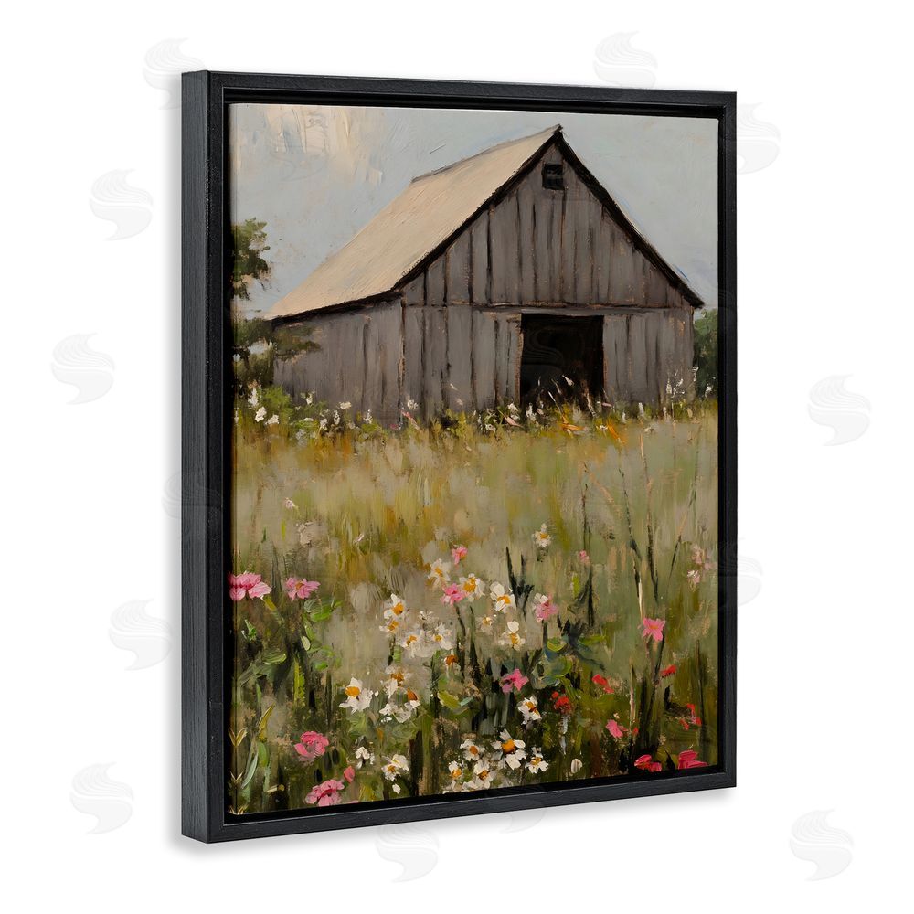 Franklyn Gregory Old Floral Barn View Black Floating Frame Canvas Wall Art Print