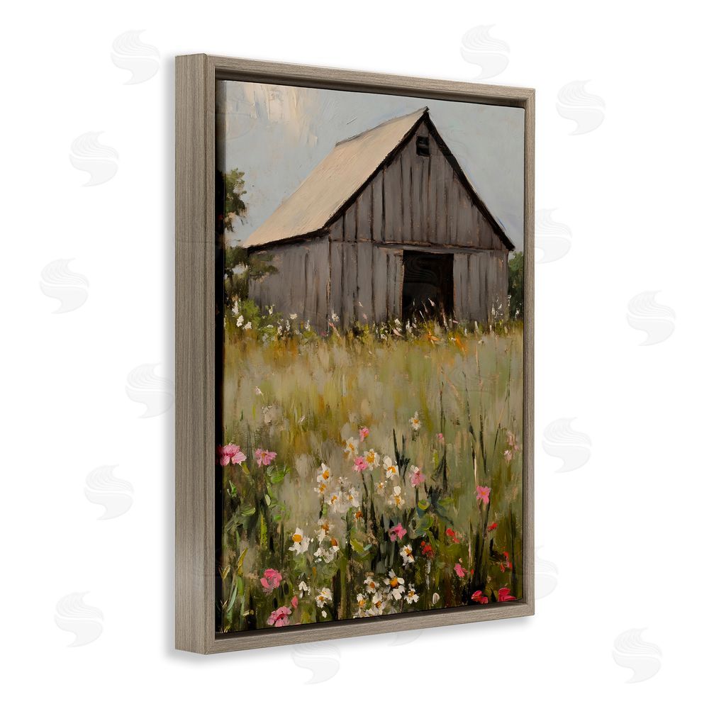 Franklyn Gregory Old Floral Barn View Brown Floating Frame Canvas Wall Art Print