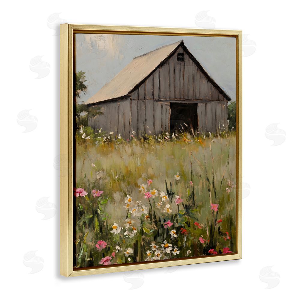 Franklyn Gregory Old Floral Barn View Gold Floating Frame Canvas Wall Art Print