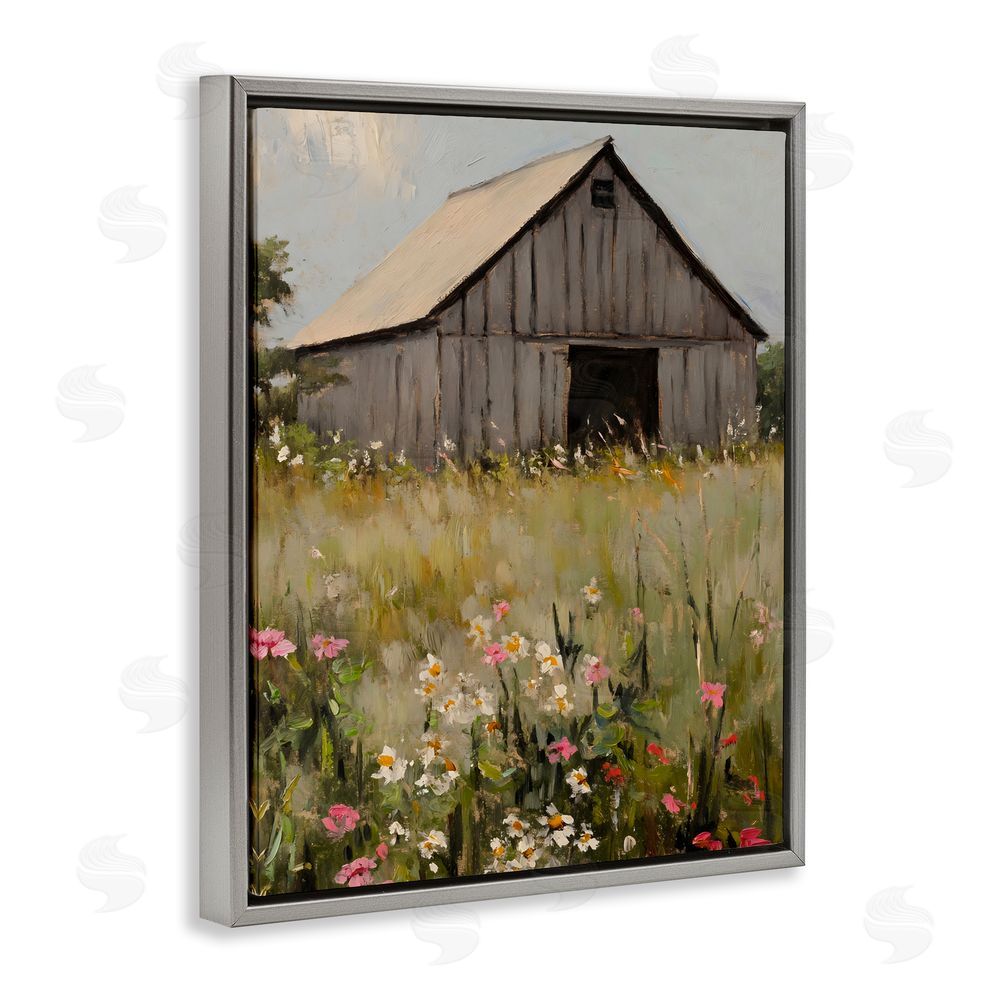 Franklyn Gregory Old Floral Barn View Gray Floating Frame Canvas Wall Art Print