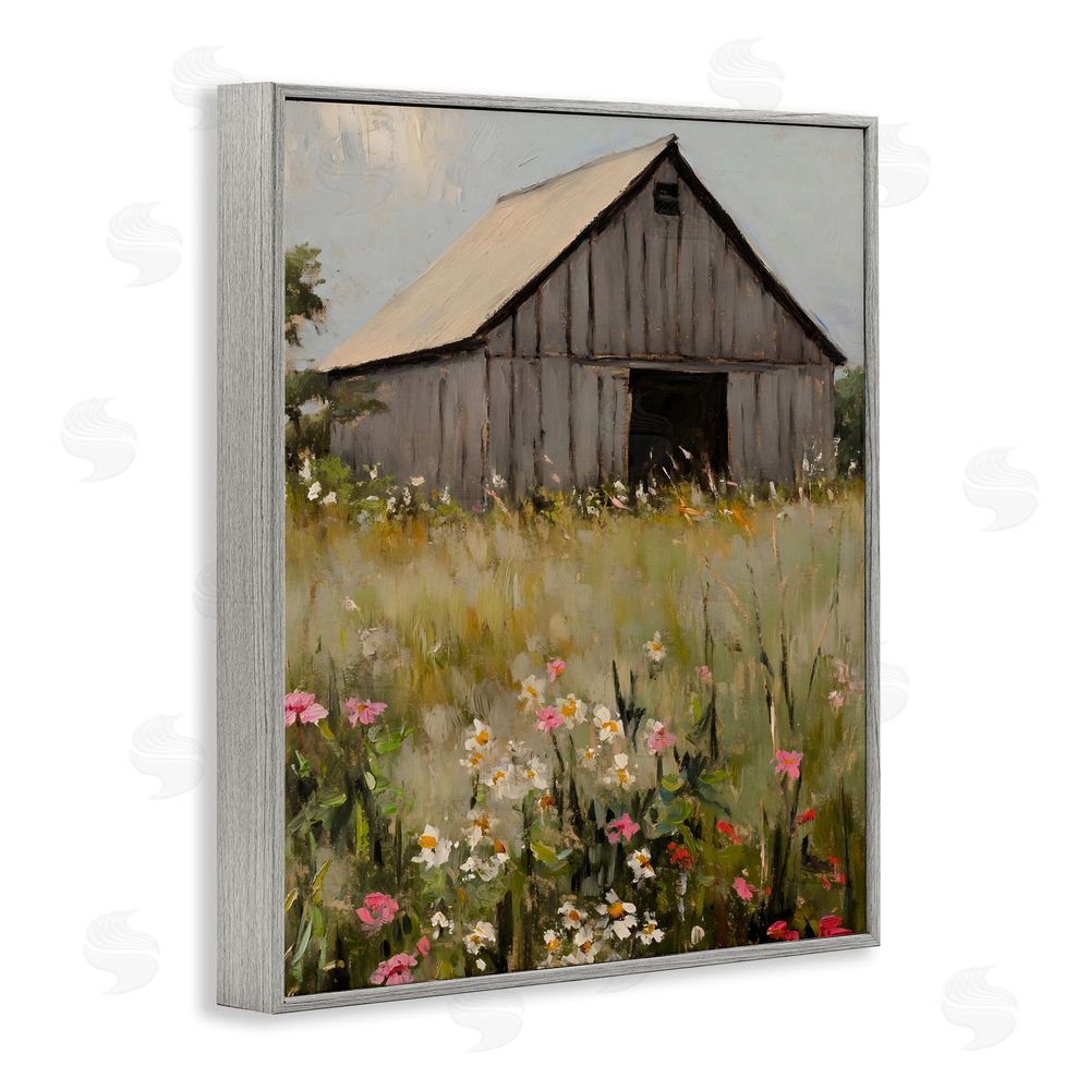 Franklyn Gregory Old Floral Barn View Gray Framed Giclee Wall Art Print