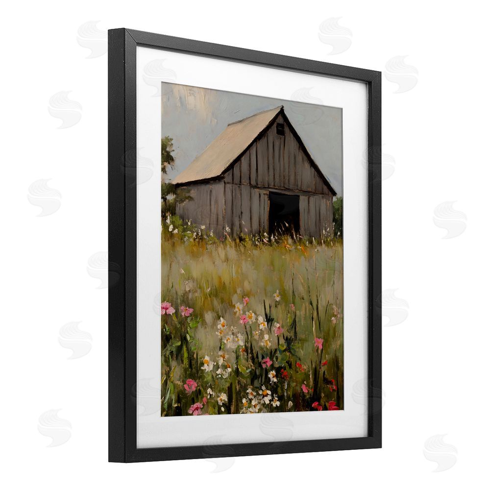 Franklyn Gregory Old Floral Barn View Black Framed Print Under Glass with White Mat Wall Art