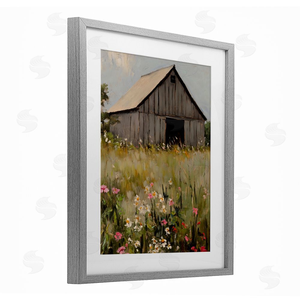 Franklyn Gregory Old Floral Barn View Gray Framed Print Under Glass with White Mat Wall Art