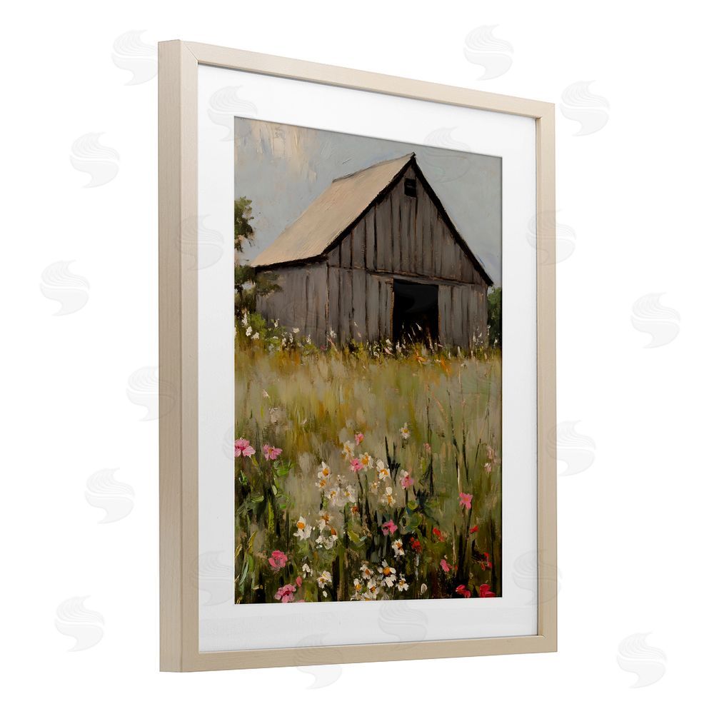 Franklyn Gregory Old Floral Barn View Birch Framed Print Under Glass with White Mat Wall Art