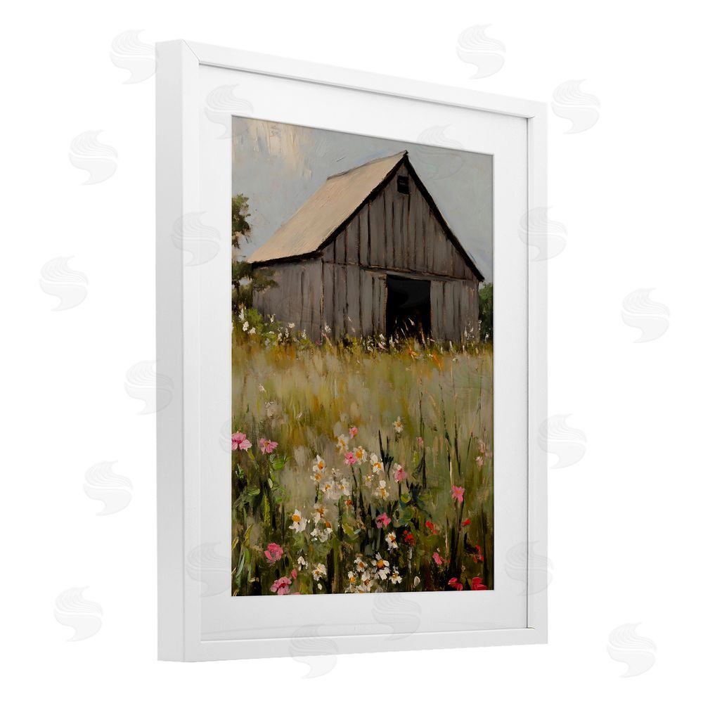 Franklyn Gregory Old Floral Barn View White Framed Print Under Glass with Mat Wall Art
