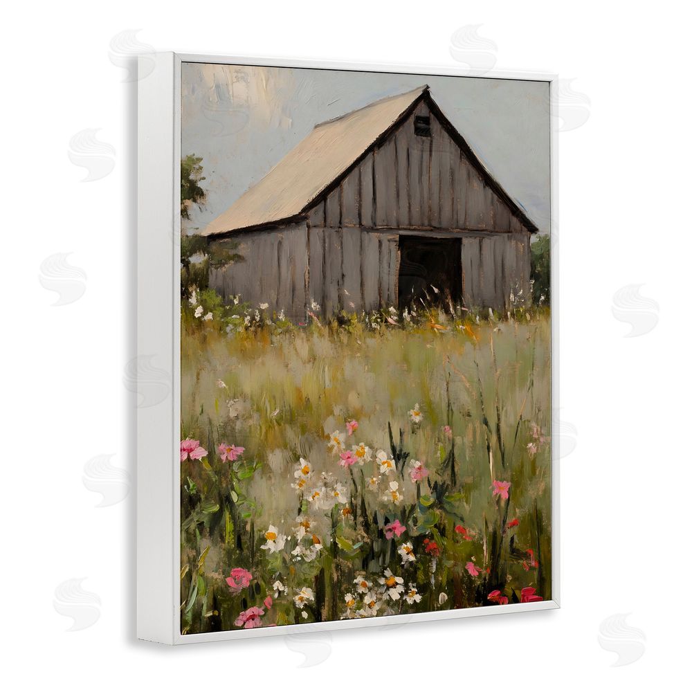 Franklyn Gregory Old Floral Barn View White Framed Giclee Wall Art Print